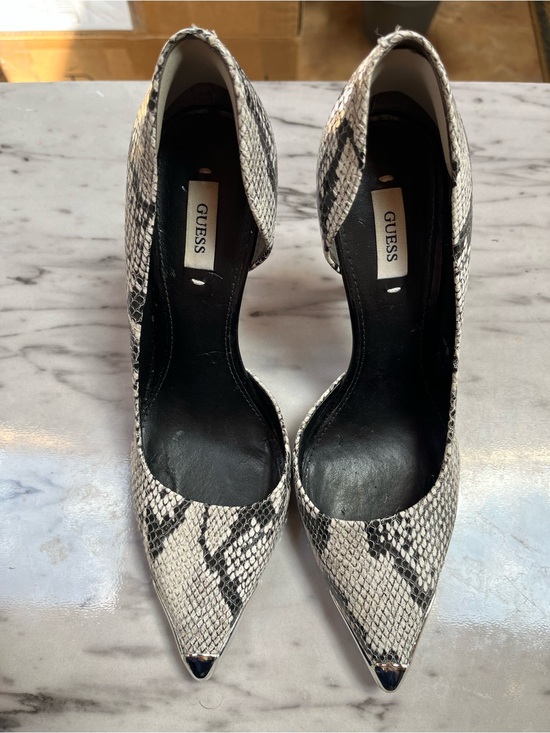 Guess Shoes - GUESS Snake-Print Pointed Toe Pumps in Black and White